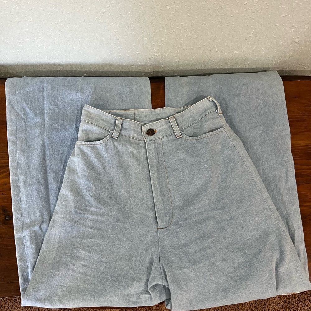 Chic Light Blue Linen-Like Pants